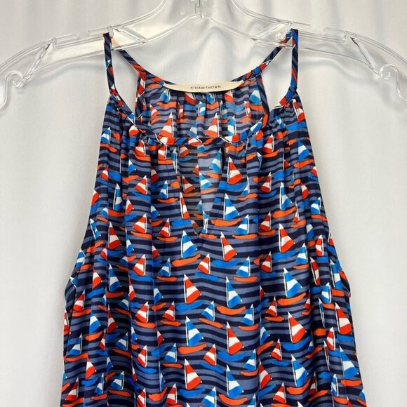 41 Hawthorn Womens Sundress Multicolor Stripe Sailboat Print Mini Halter Neck S - Picture 3 of 11